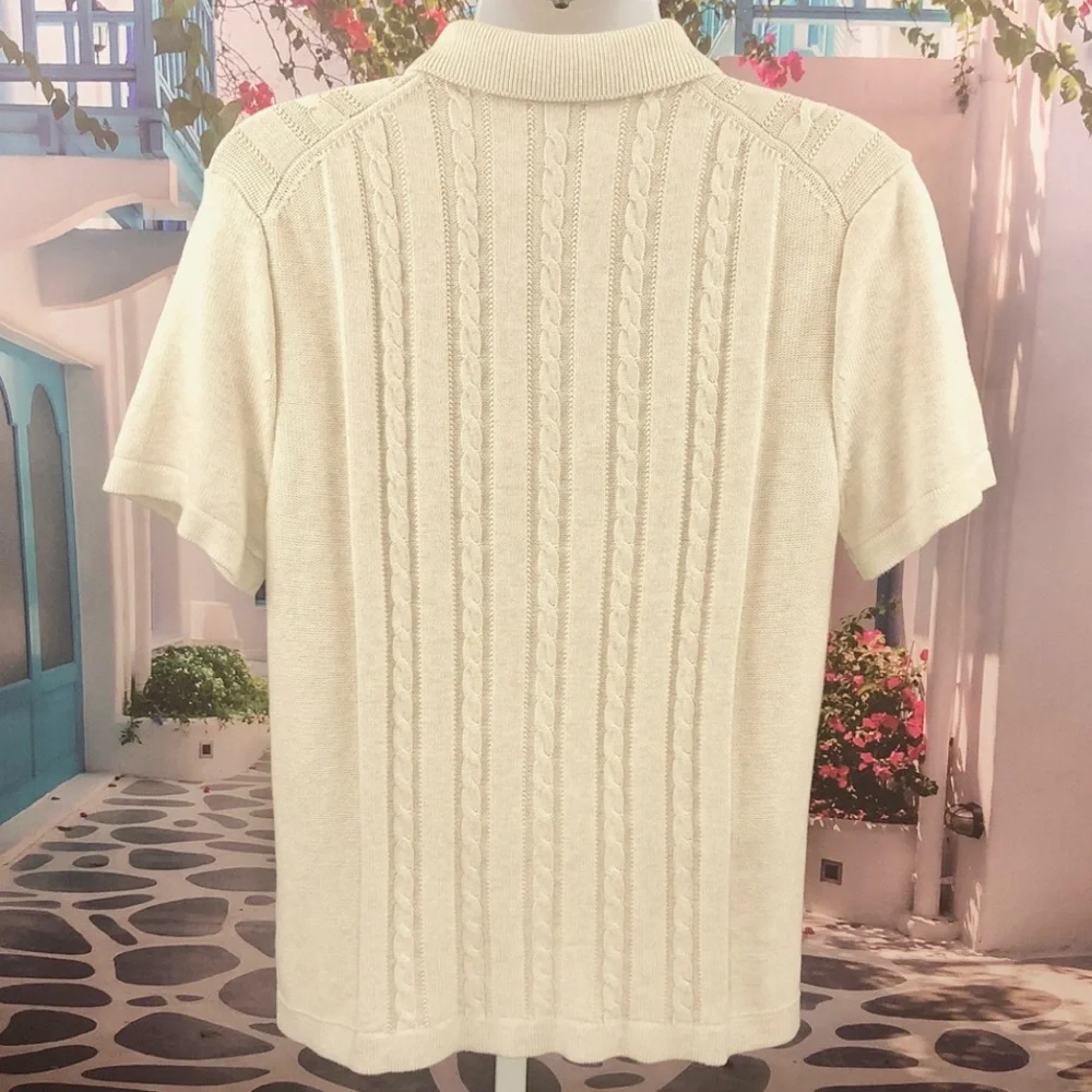 NWT J. Crew Short Sleeve Cream Cable Knit Polo Cardigan